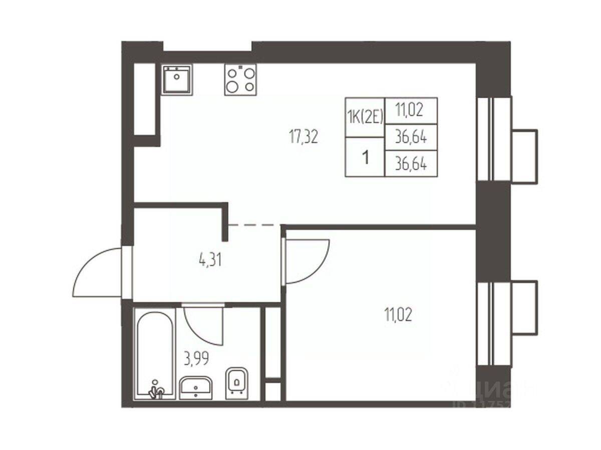 1-комн. квартира, 36,6 м², в ЖК Новая Ивантеевка