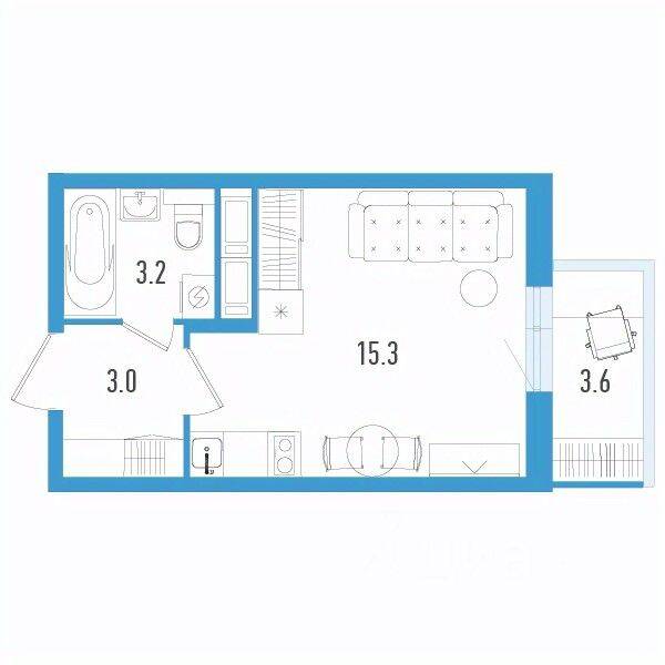 Квартира-студия, 22,6 м², в ЖК Aerocity 3