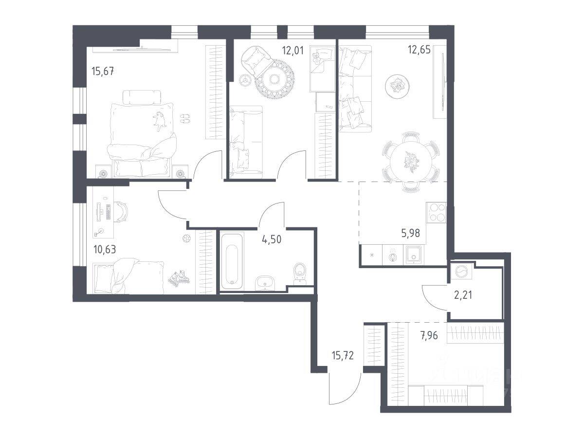 3-комн. квартира, 87,33 м², в ЖК «Остафьево»