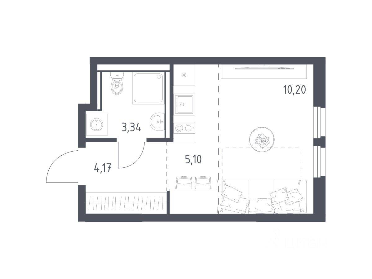 Квартира-студия, 22,81 м², в ЖК «Пригород Лесное»