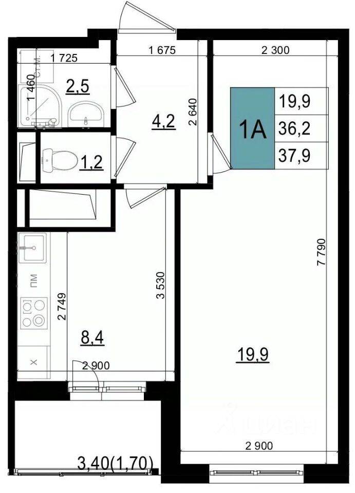1-комн. квартира, 37,9 м², в ЖК «Одинцово сити»
