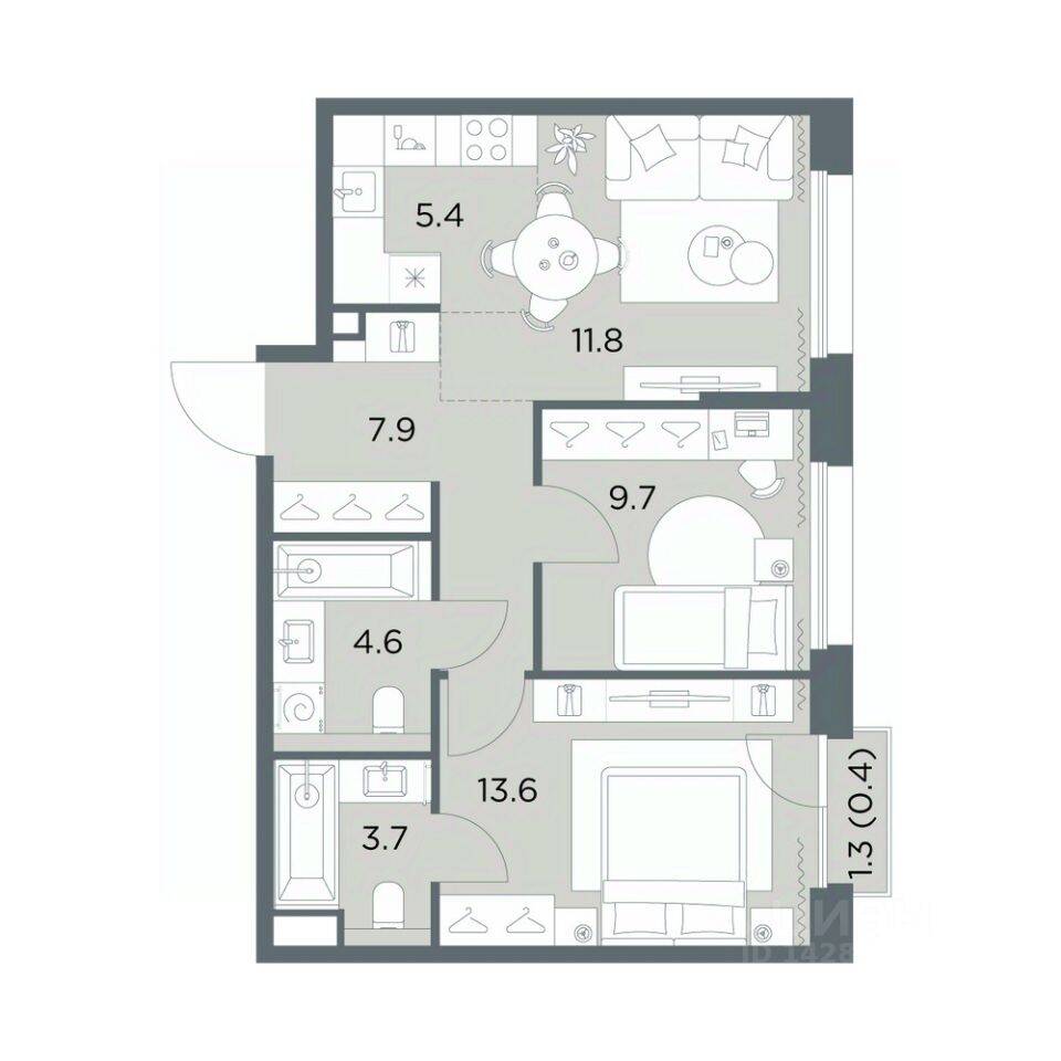 2-комн. квартира, 57,1 м², в ЖК «Станиславский»