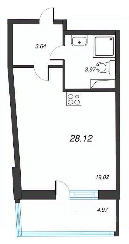 Квартира-студия, 28,12 м², в ЖК Левитан