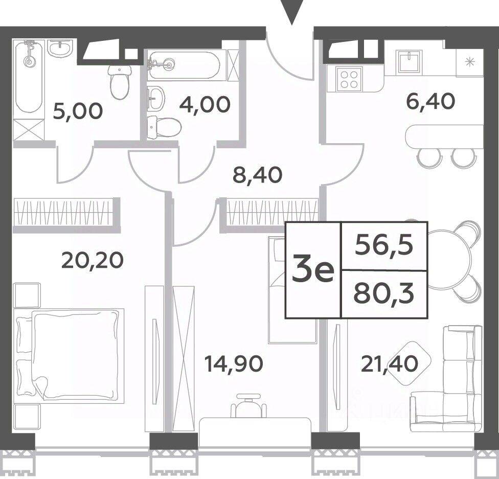 3-комн. квартира, 80,3 м², в ЖК Will Towers