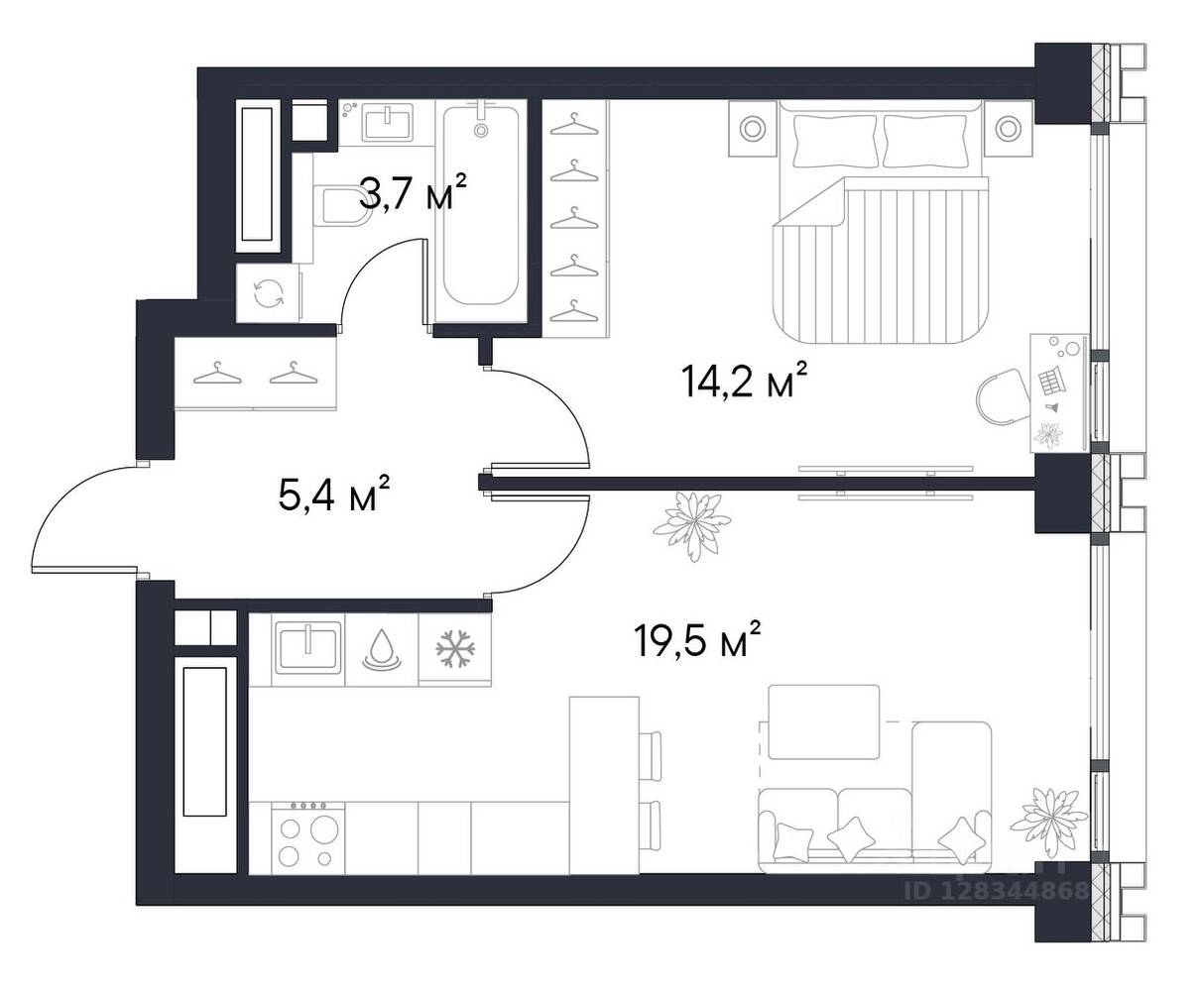 1-комн. квартира, 42,8 м², в ЖК 1-й Нагатинский