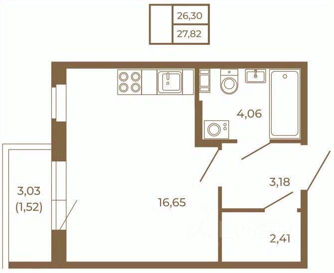 Квартира-студия, 27,82 м², в Малоэтажный ЖК Новая история