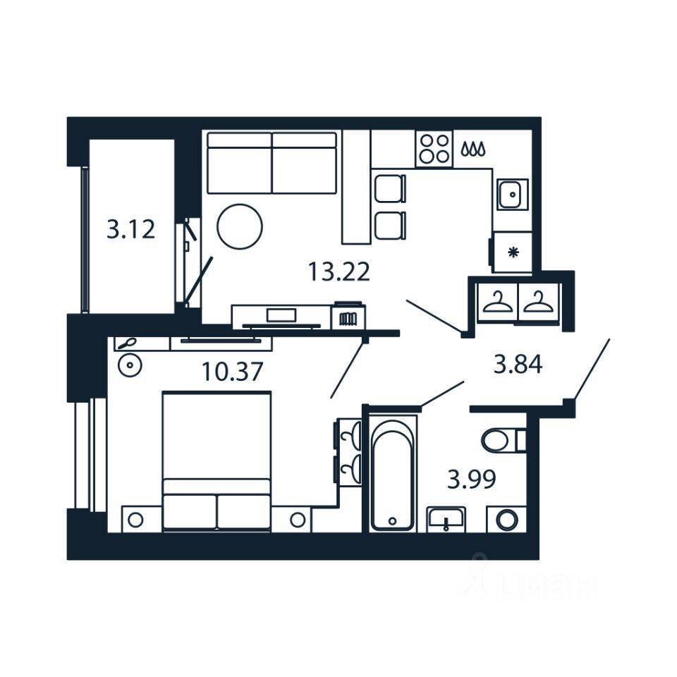 1-комн. квартира, 31 м², в ЖК Полис Новоселье