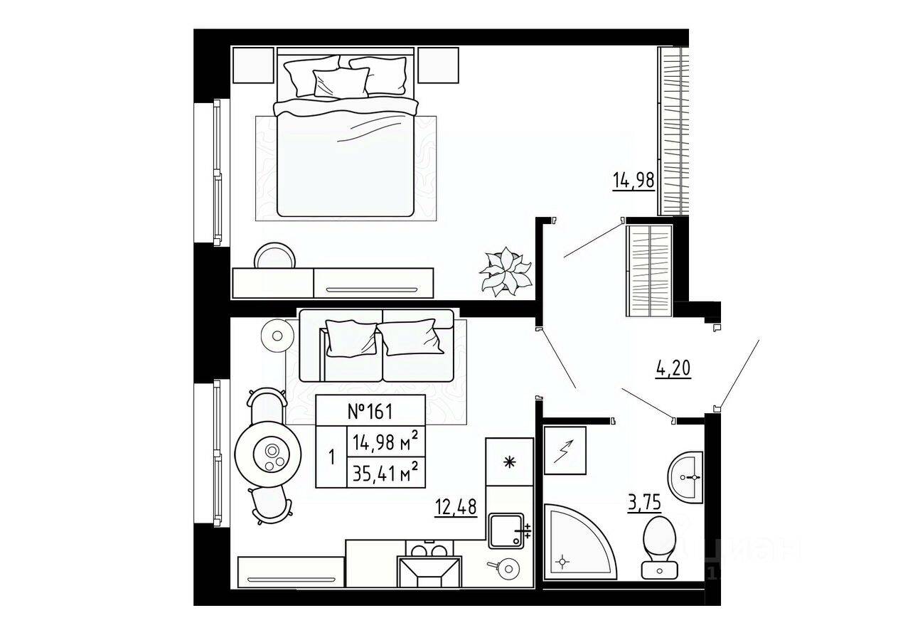 1-комн. квартира, 35,5 м², в Малоэтажный ЖК Аннино Сити