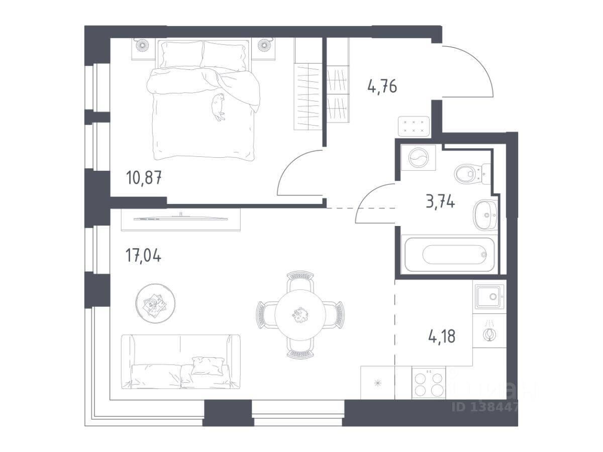 1-комн. квартира, 40 м², в ЖК Новое Видное