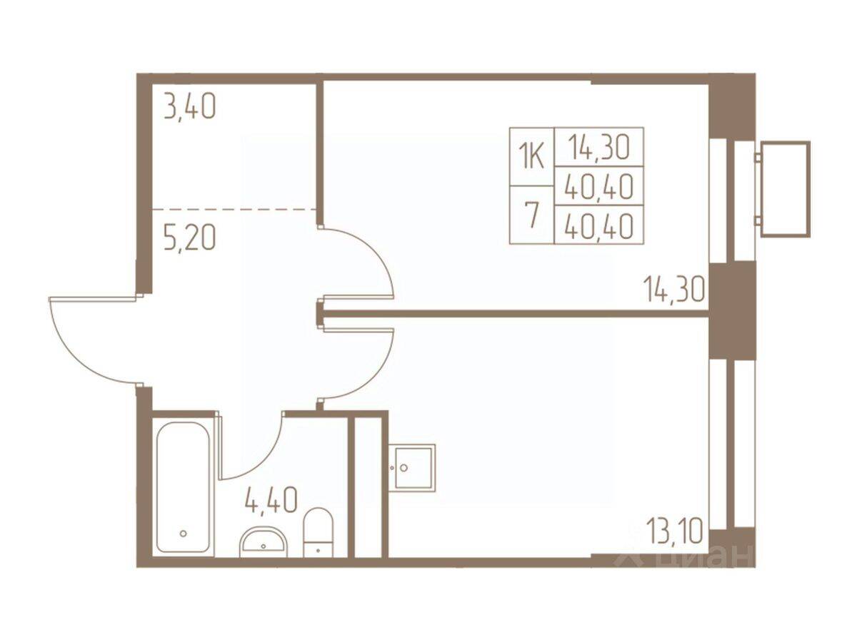 1-комн. квартира, 40,4 м², в ЖК Фабрикант