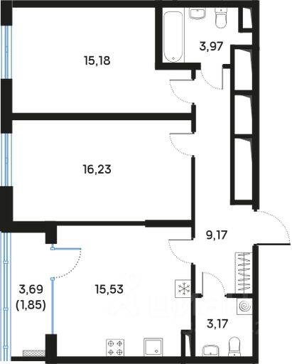 2-комн. квартира, 65,66 м², в ЖК Регенбоген