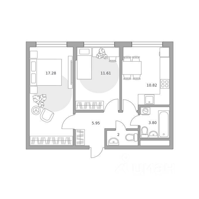 2-комн. квартира, 51,46 м², в ЖК «Императорские Мытищи»