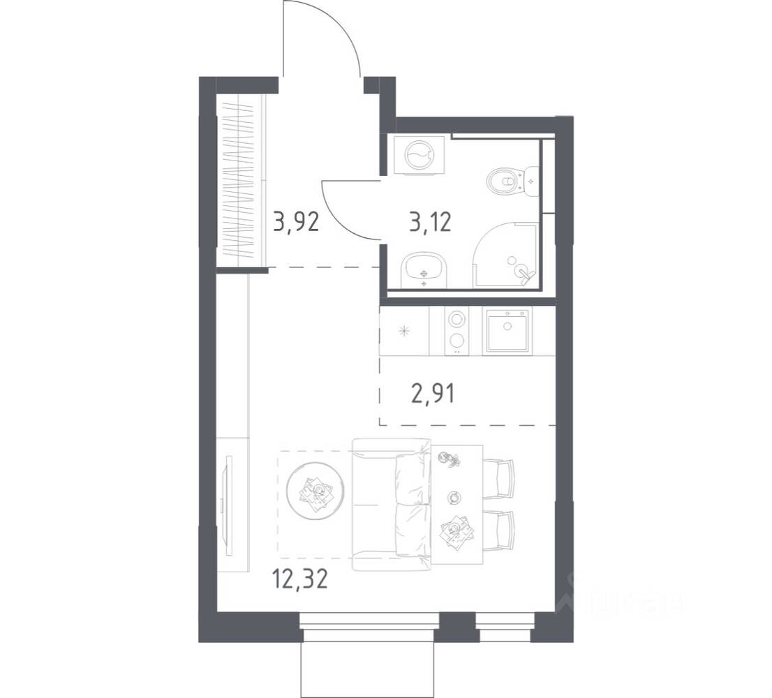 Квартира-студия, 22,27 м², в ЖК Мытищи Парк