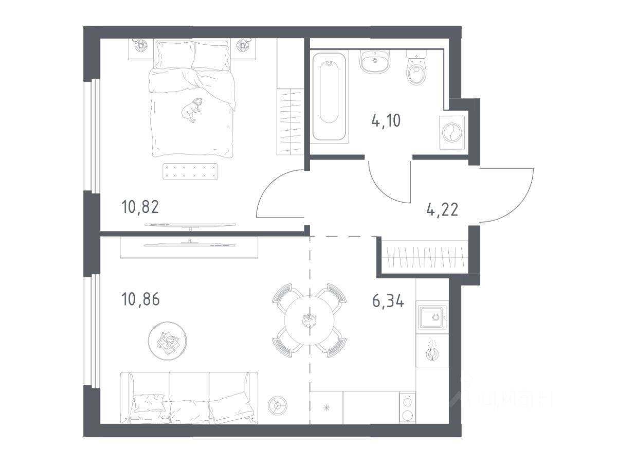 1-комн. квартира, 36,34 м², в ЖК «Пригород Лесное»