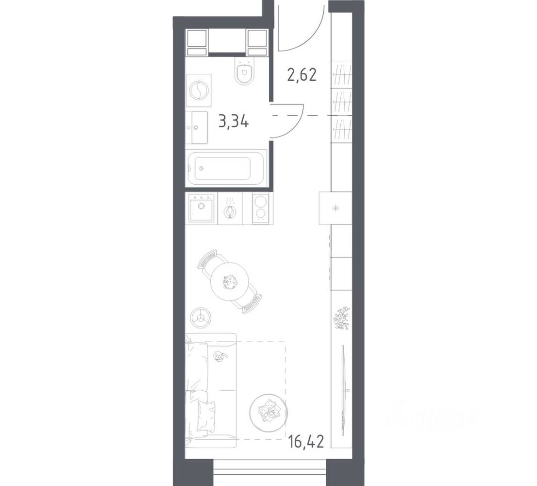 Квартира-студия, 22,38 м², в Апарт-комплекс Пятницкое 58
