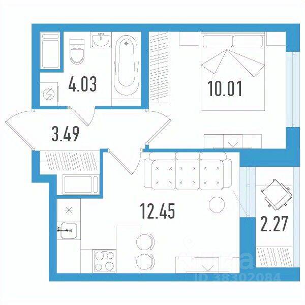 1-комн. квартира, 31,12 м², в ЖК Южный форт