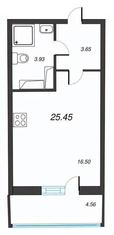 Квартира-студия, 25,45 м², в ЖК Левитан