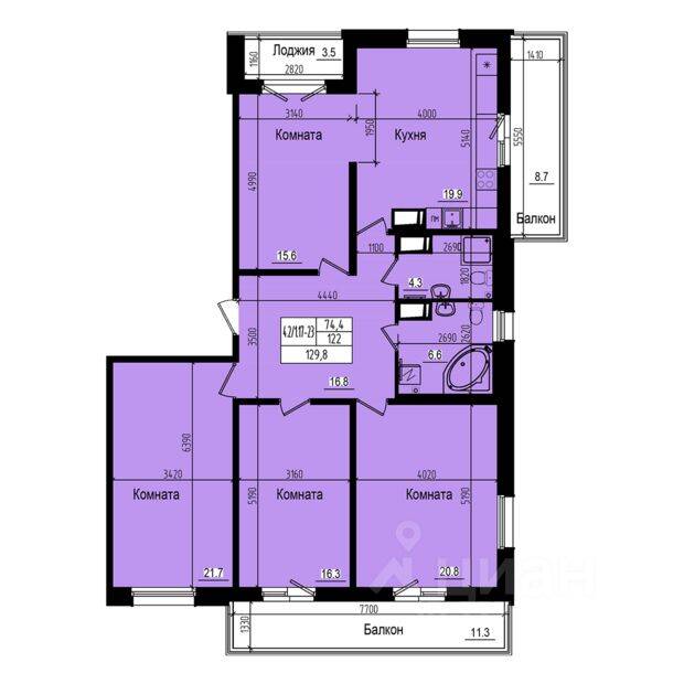 4-комн. квартира, 129,8 м², в ЖК «Прагма City»