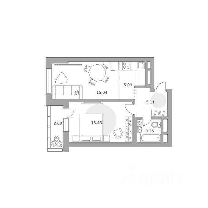 2-комн. квартира, 46,9 м², в ЖК Ильинойс