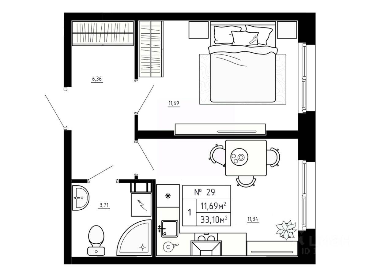 1-комн. квартира, 33,1 м², в Малоэтажный ЖК Аннино Сити