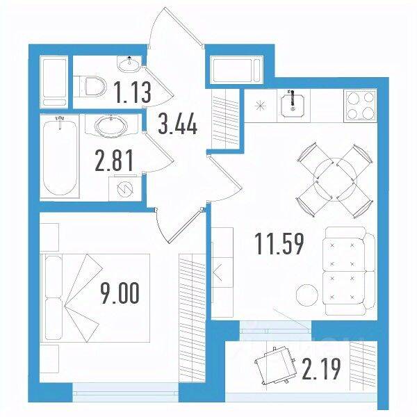 1-комн. квартира, 28,63 м², в ЖК Южный форт