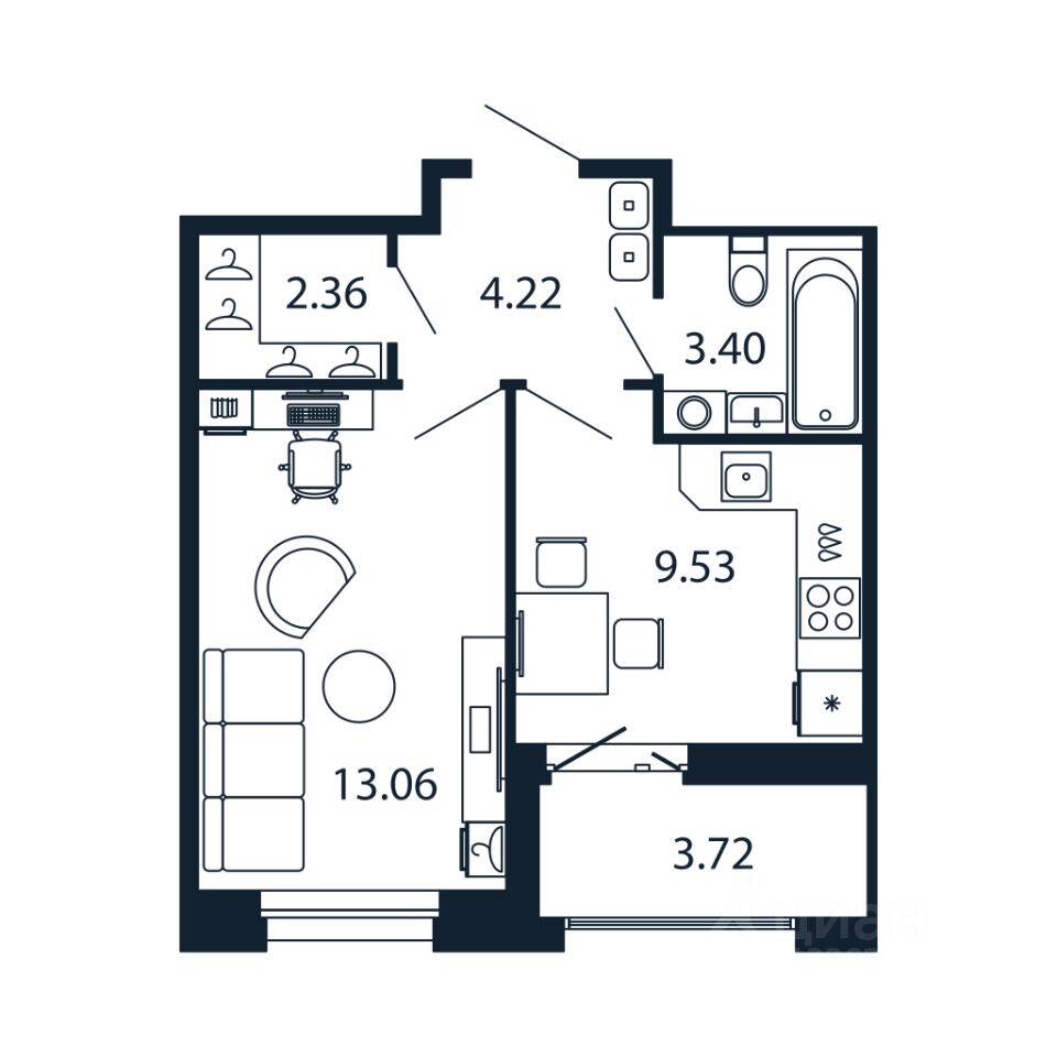 1-комн. квартира, 32,3 м², в ЖК Полис Новоселье