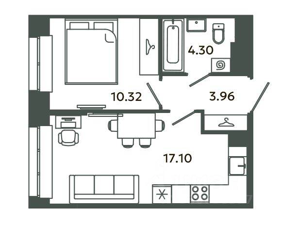 1-комн. квартира, 35,68 м², в ЖК Загляденье