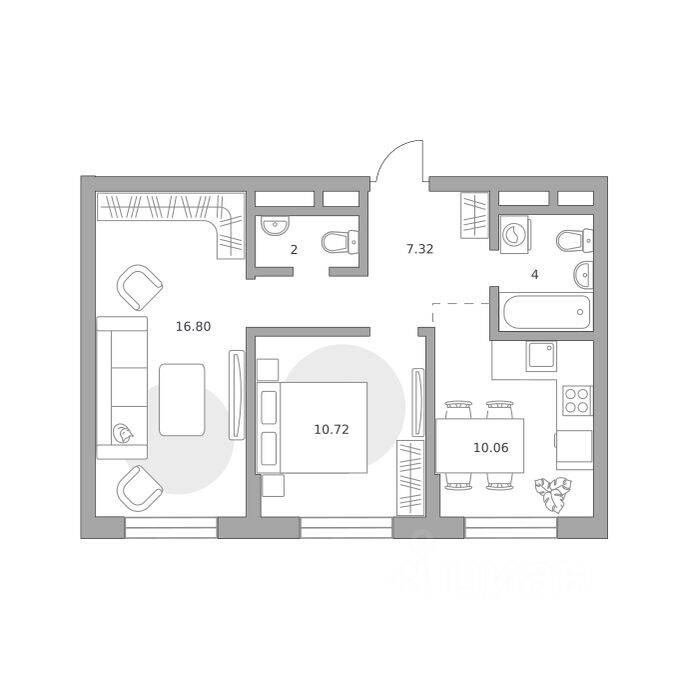 2-комн. квартира, 50,9 м², в Малоэтажный ЖК Живописный