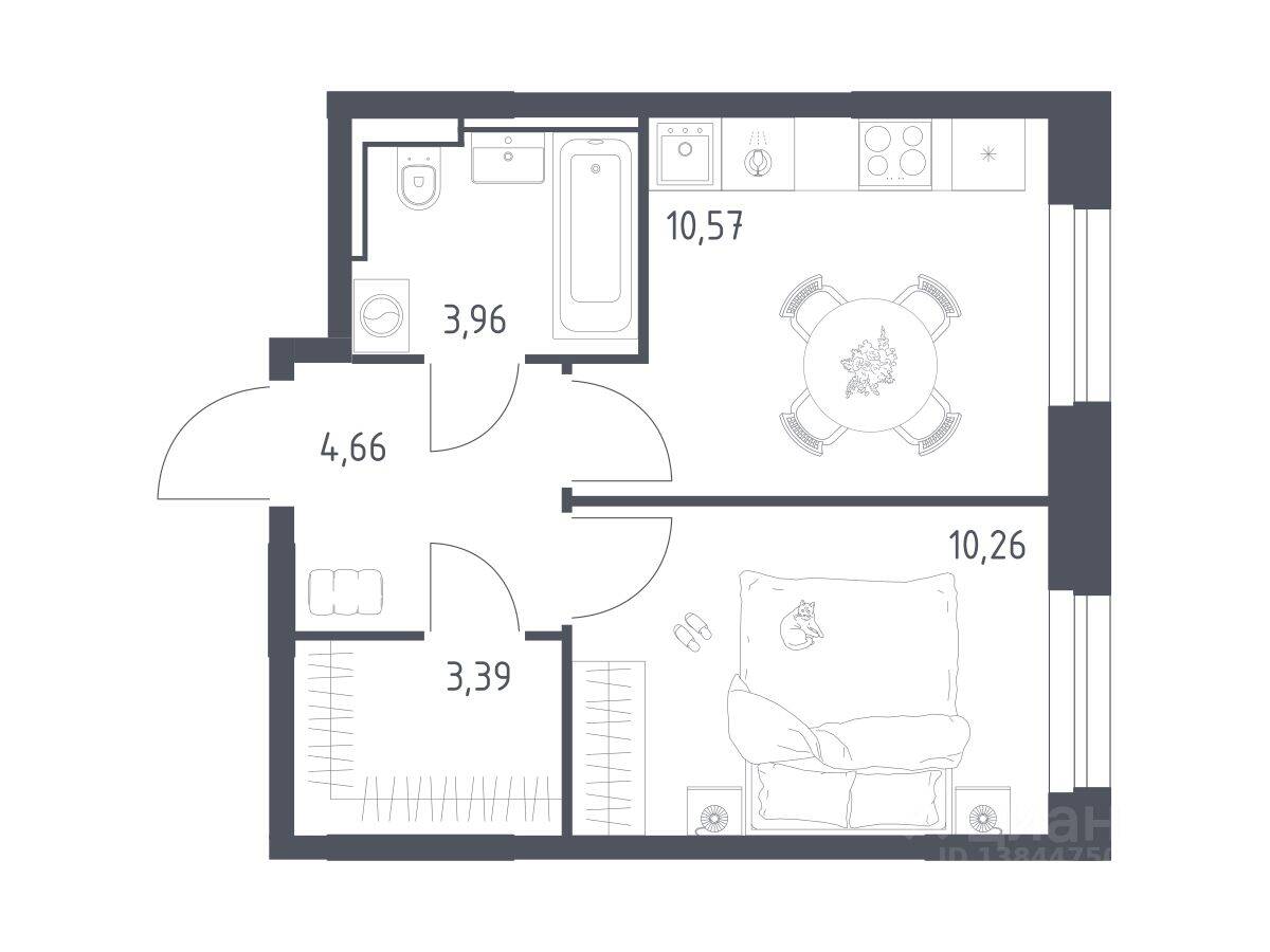 1-комн. квартира, 32,84 м², в ЖК Квартал Строгино