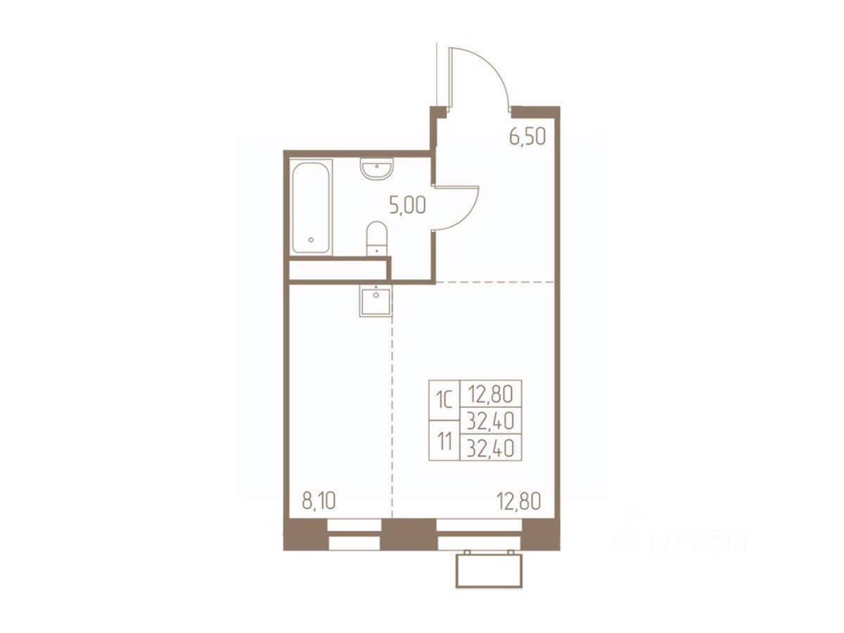 Квартира-студия, 32,4 м², в ЖК Фабрикант