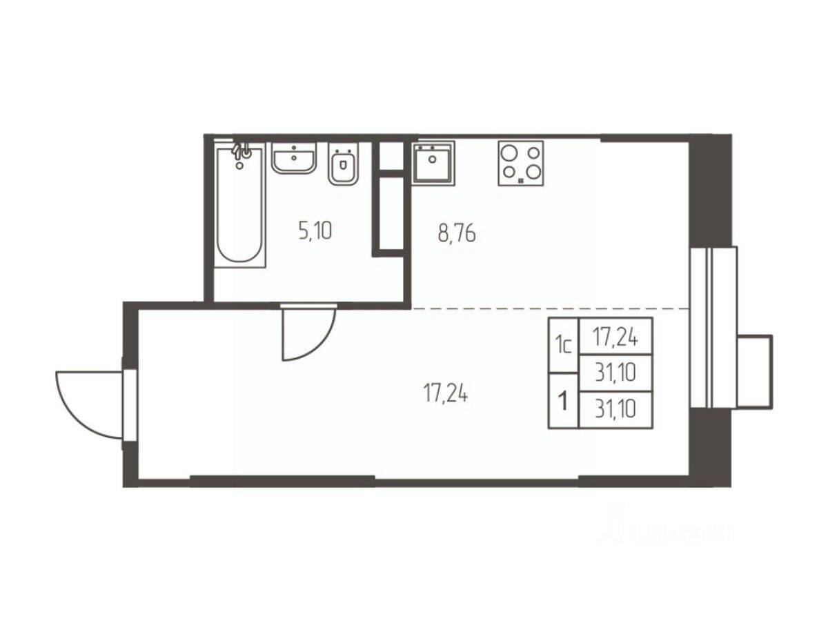 Квартира-студия, 31,1 м², в ЖК Новая Ивантеевка