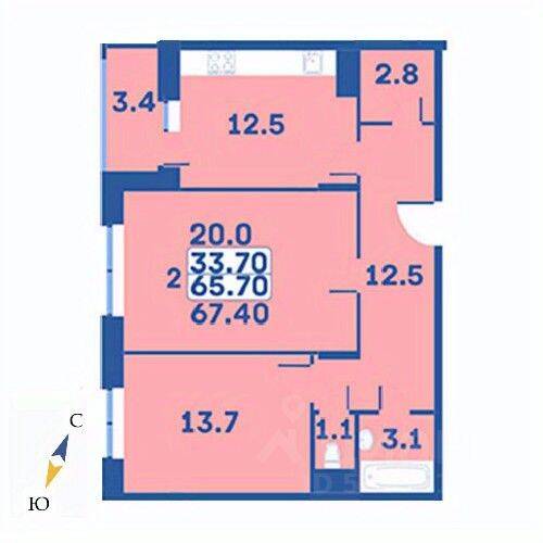 2-комн. квартира, 67,4 м², в ЖК «Эдельвейс» (ЦентрСтрой)