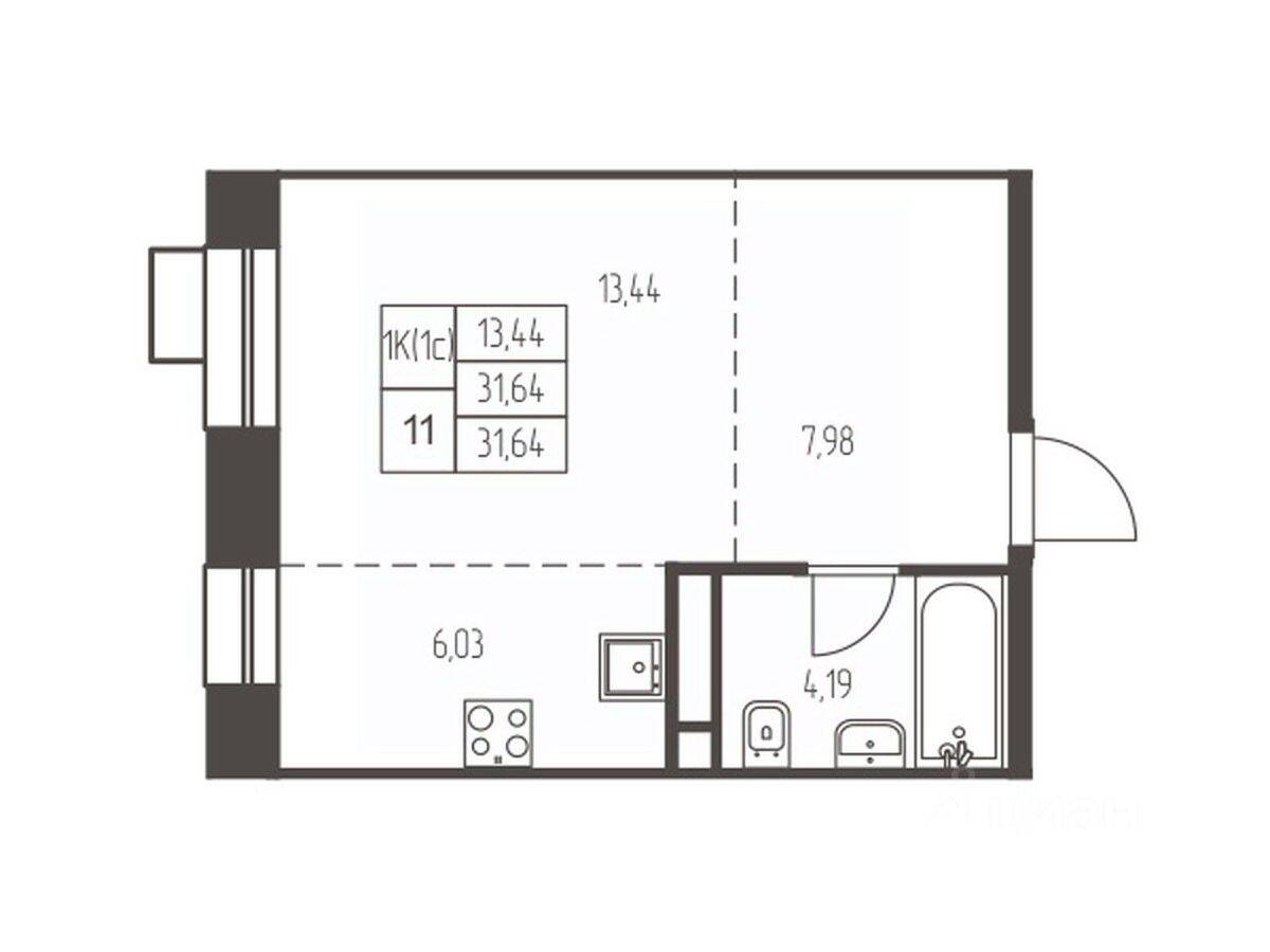 Квартира-студия, 31,6 м², в ЖК Новая Ивантеевка