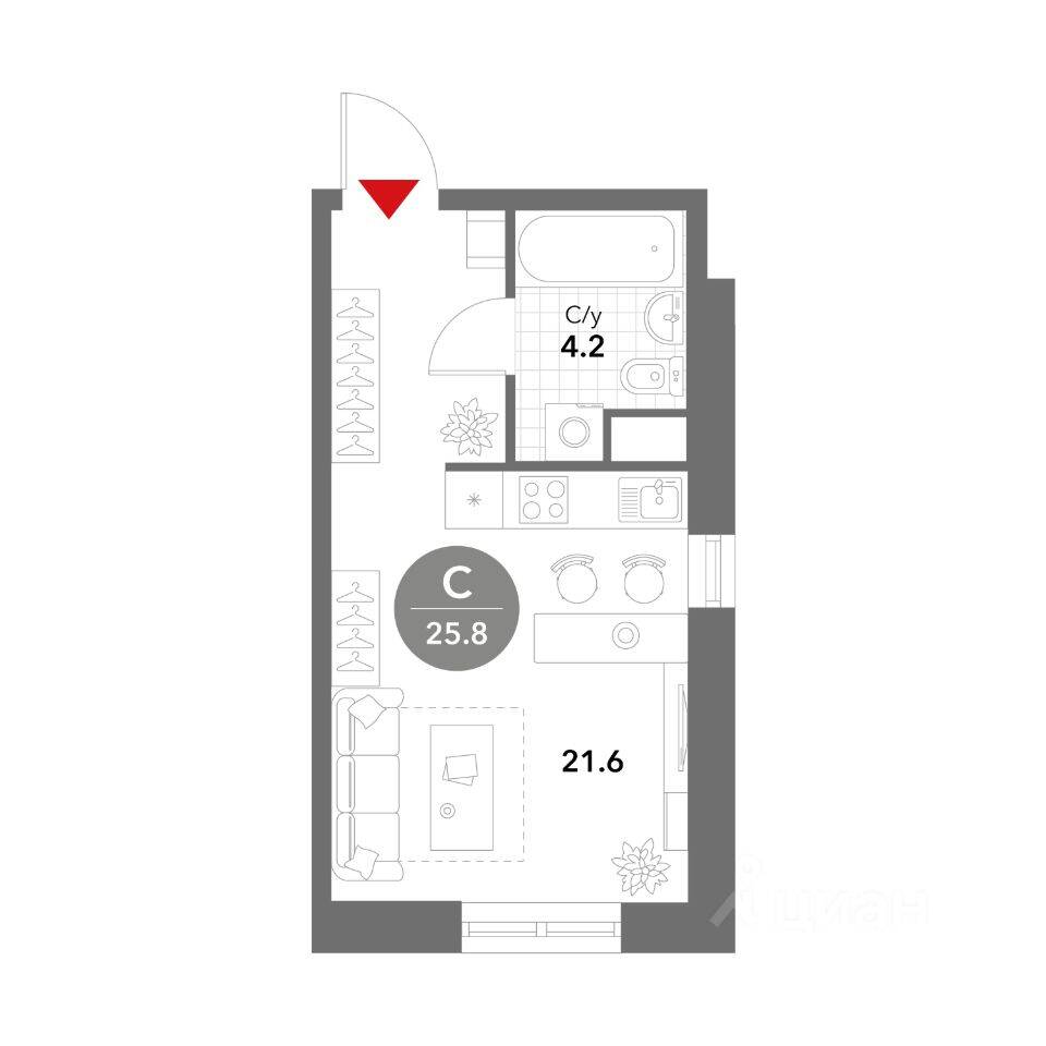 Квартира-студия, 25,8 м², в МФК Voxhall