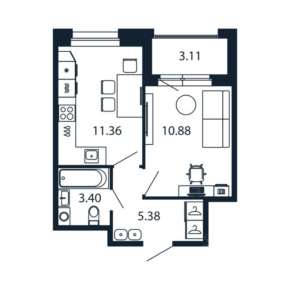 1-комн. квартира, 30,7 м², в ЖК Полис Новоселье