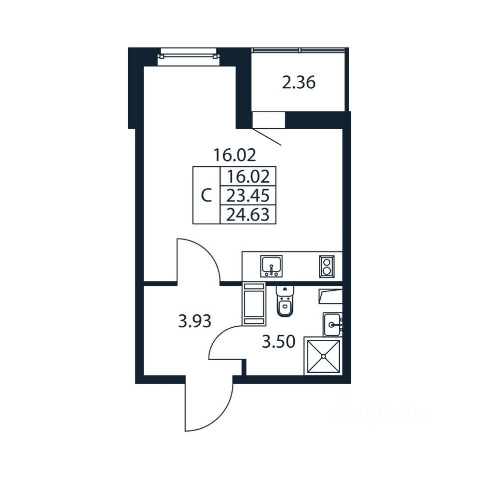 Квартира-студия, 24,18 м², в ЖК Полис ЛАВрики