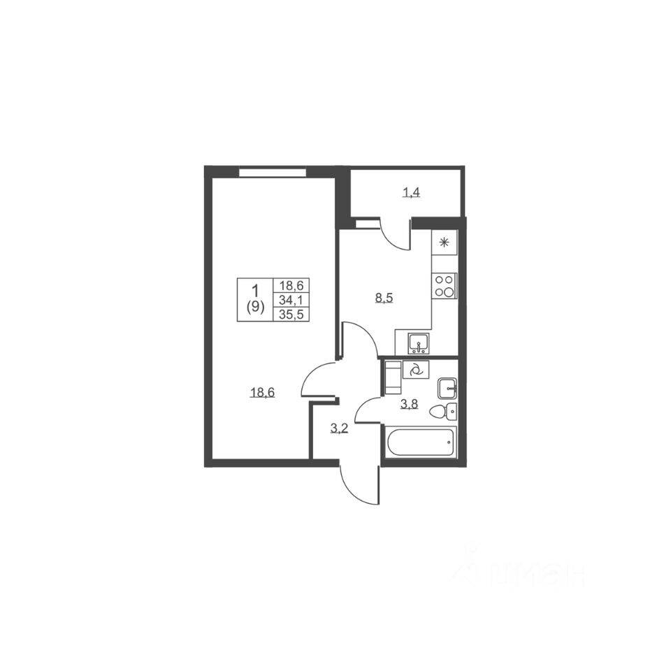 1-комн. квартира, 35,5 м², в ЖК Ермак