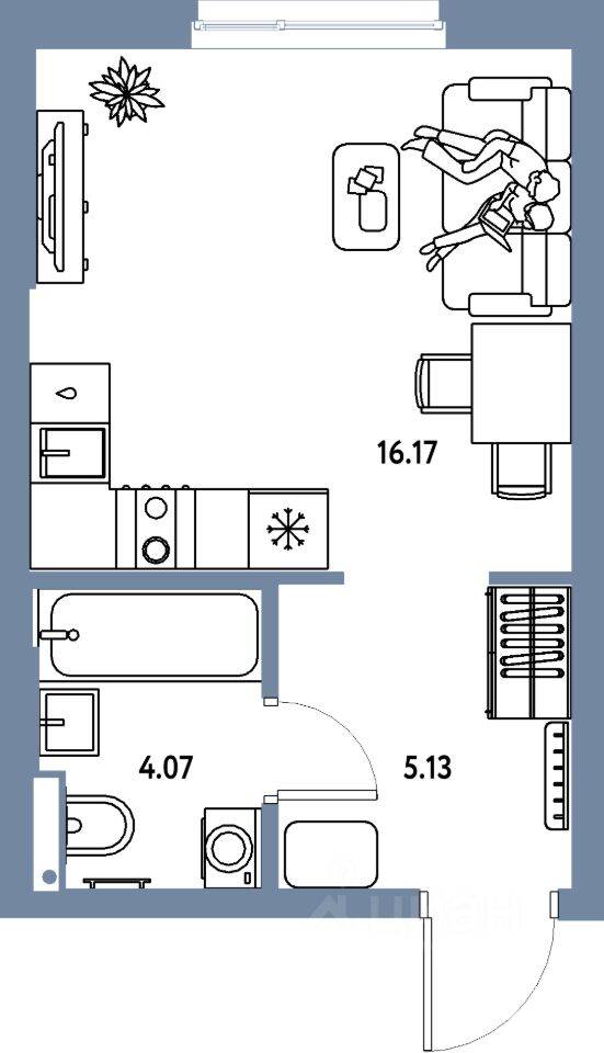 Квартира-студия, 25,37 м², в ЖК Страна.Парковая