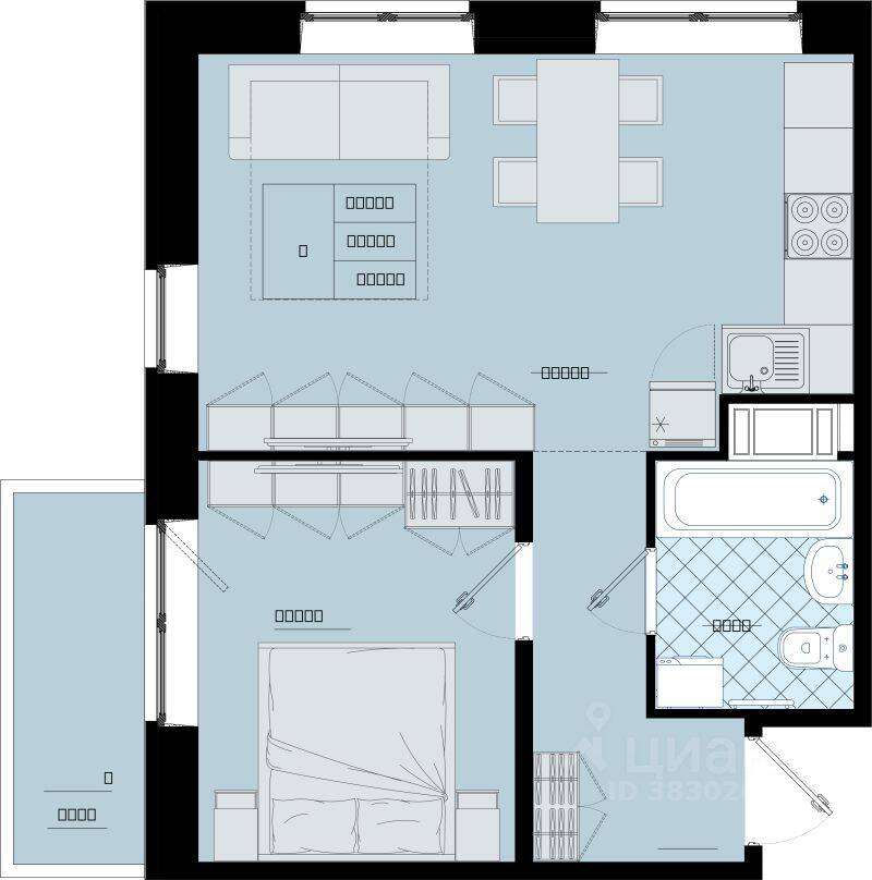 Планировка 1 комнатной квартиры, 42.3 м², в «Северный Меридиан (Бугры)»