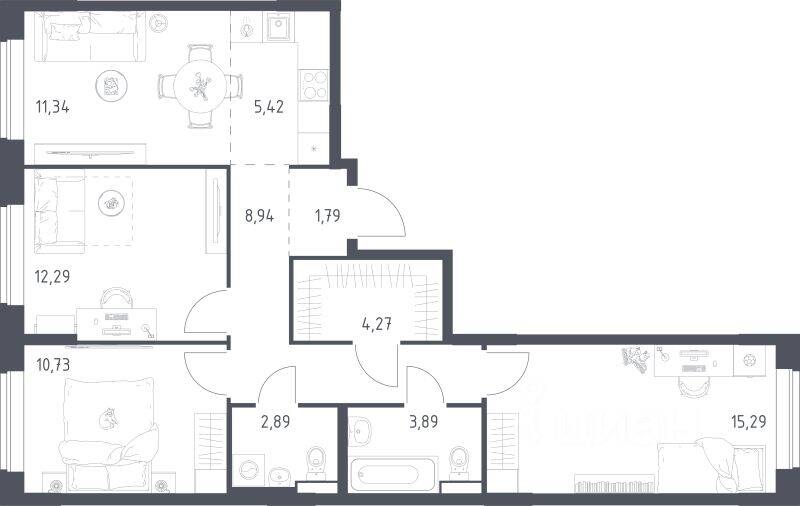 3-комн. квартира, 76,85 м², в ЖК Новое Видное