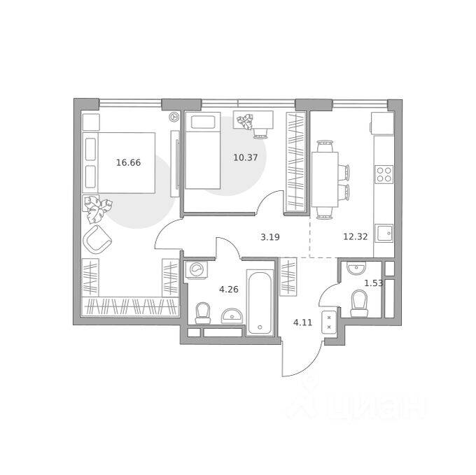 2-комн. квартира, 52,44 м², в ЖК «Нижегородская от Гранель»