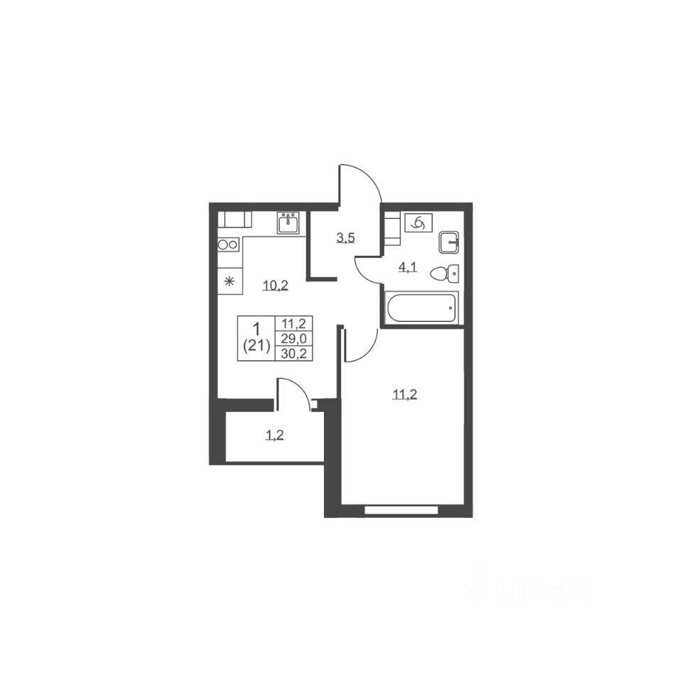 1-комн. квартира, 30,2 м², в ЖК Ермак