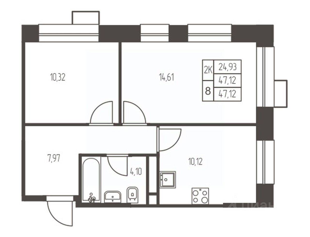 2-комн. квартира, 47,1 м², в ЖК Новая Ивантеевка