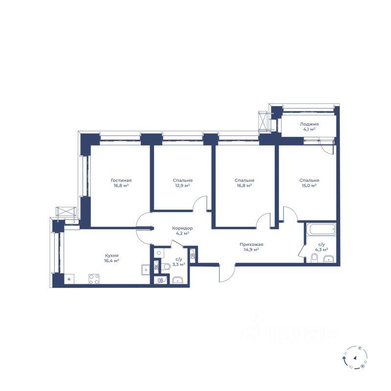 4-комн. квартира, 106,7 м², в ЖК «Цветочный город»
