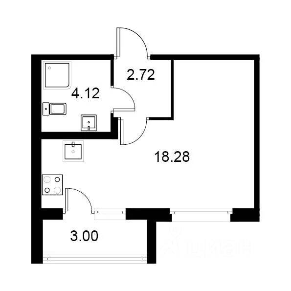 Планировка 1 комнатной квартиры, 26.62 м², в «Квартал Заречье»