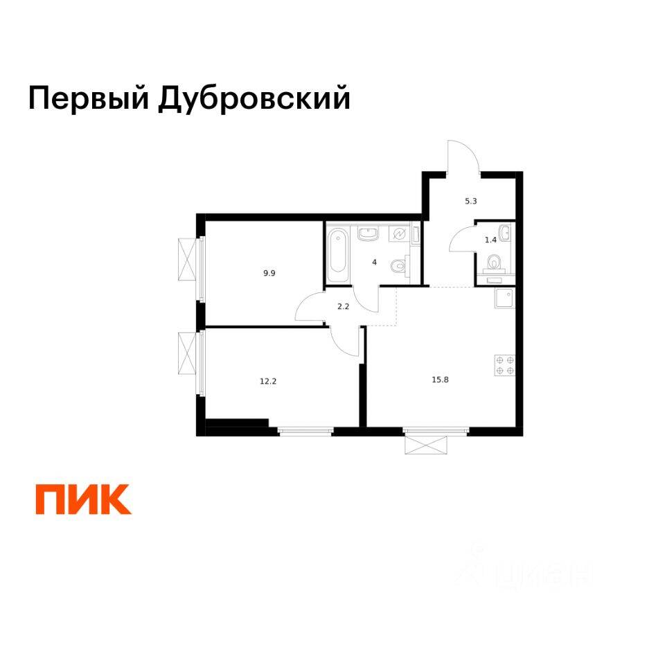 2-комн. квартира, 50,8 м², в ЖК Первый Дубровский