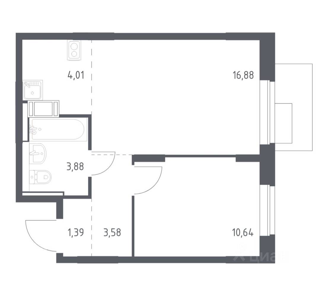 1-комн. квартира, 40,38 м², в ЖК Пятницкие Луга