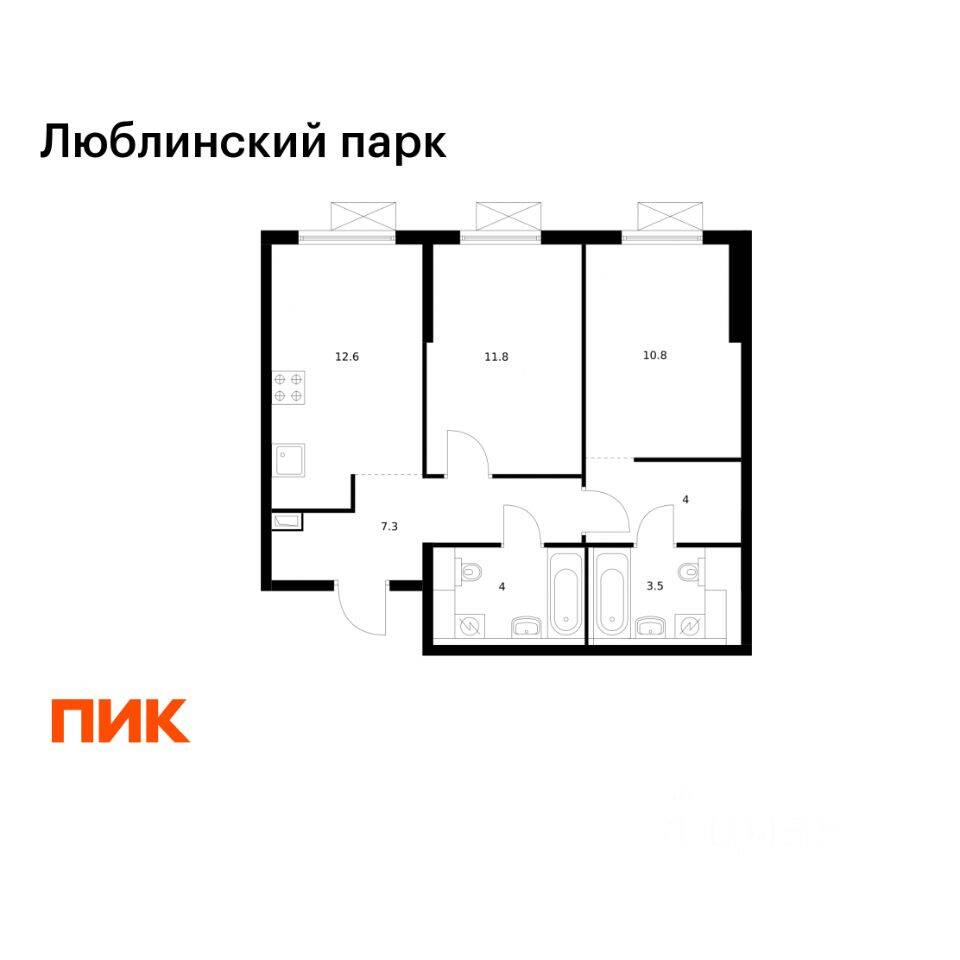 2-комн. квартира, 54 м², в ЖК «Люблинский парк»