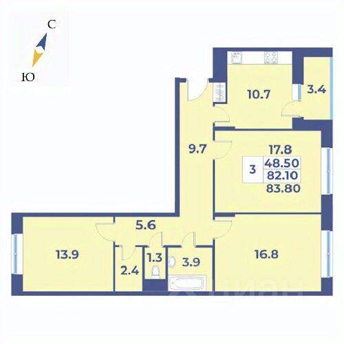 3-комн. квартира, 83,8 м², в ЖК «Эдельвейс» (ЦентрСтрой)