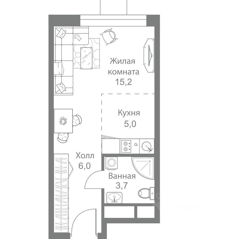Квартира-студия, 29,9 м², в ЖК Stellar City